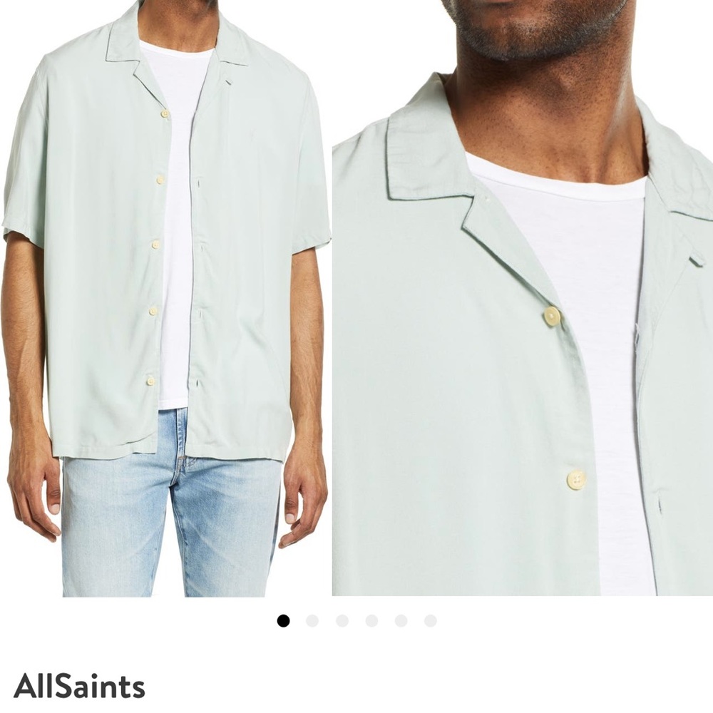 All Saints Men’s Vintage Green Relaxed Fit Short Sleeve Shirt NWT Size Large